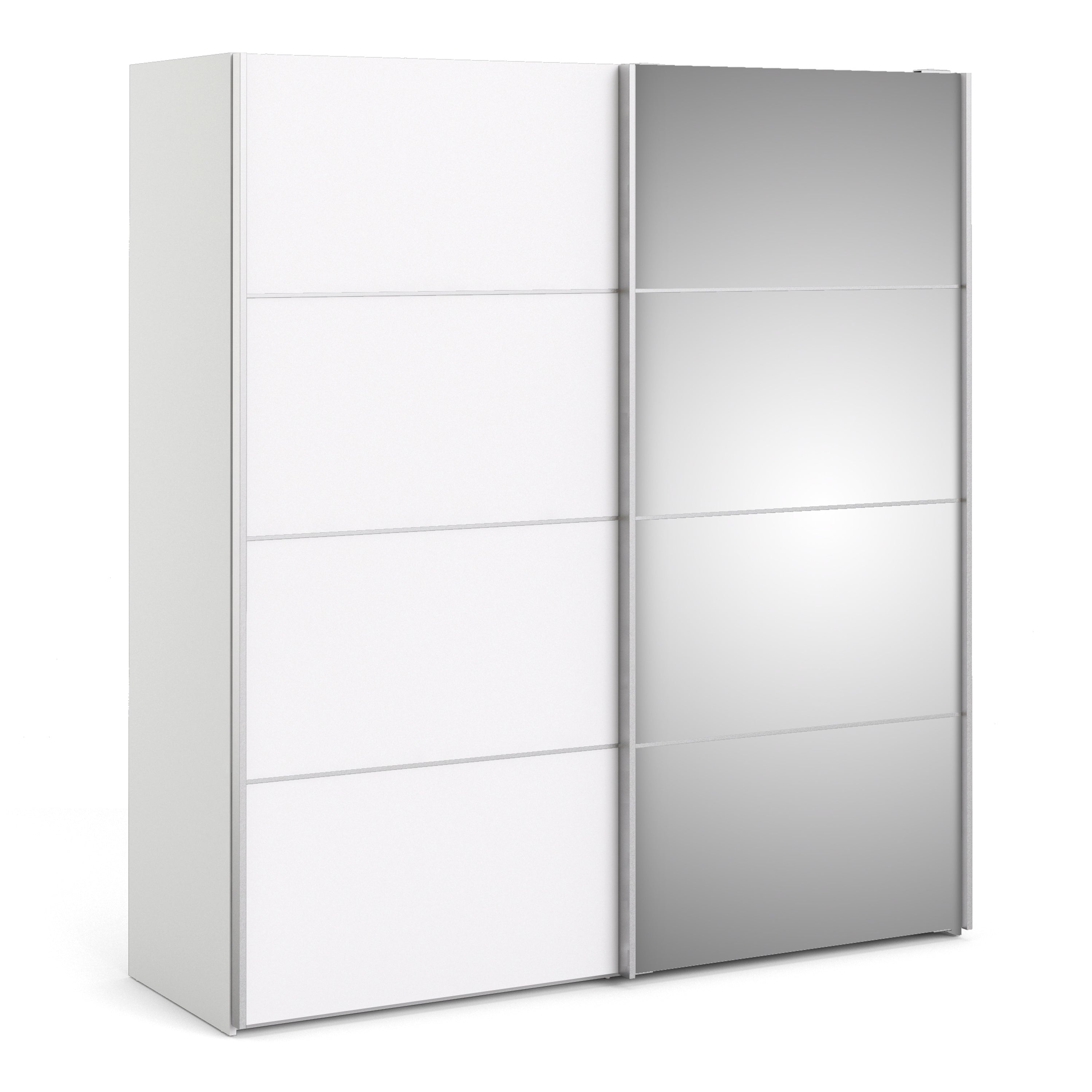 Verona Sliding Wardrobe 180cm White with (White +Mirror) Doors 2or5 Shelves - FURNITURE CURLS