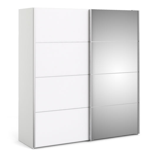 Verona Sliding Wardrobe 180cm White with (White +Mirror) Doors 2or5 Shelves