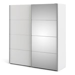 Verona Sliding Wardrobe 180cm White with (White +Mirror) Doors 2or5 Shelves - FURNITURE CURLS