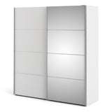 Verona Sliding Wardrobe 180cm White with (White +Mirror) Doors 2or5 Shelves - FURNITURE CURLS