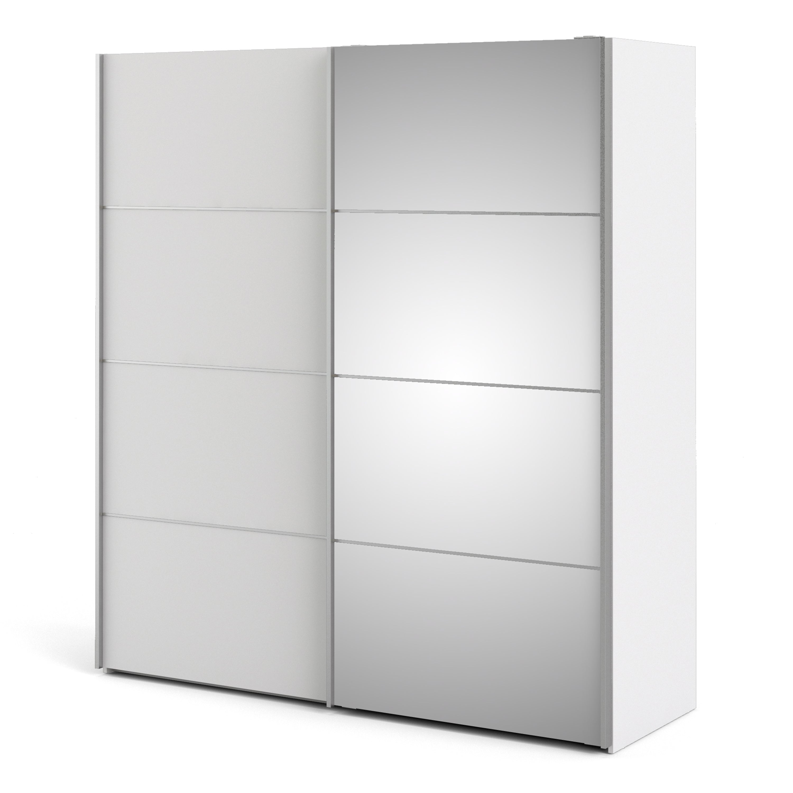 Verona Sliding Wardrobe 180cm White with (White +Mirror) Doors 2or5 Shelves - FURNITURE CURLS