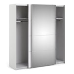 Verona Sliding Wardrobe 180cm White with (White +Mirror) Doors 2or5 Shelves - FURNITURE CURLS