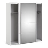 Verona Sliding Wardrobe 180cm White with (White +Mirror) Doors 2or5 Shelves - FURNITURE CURLS