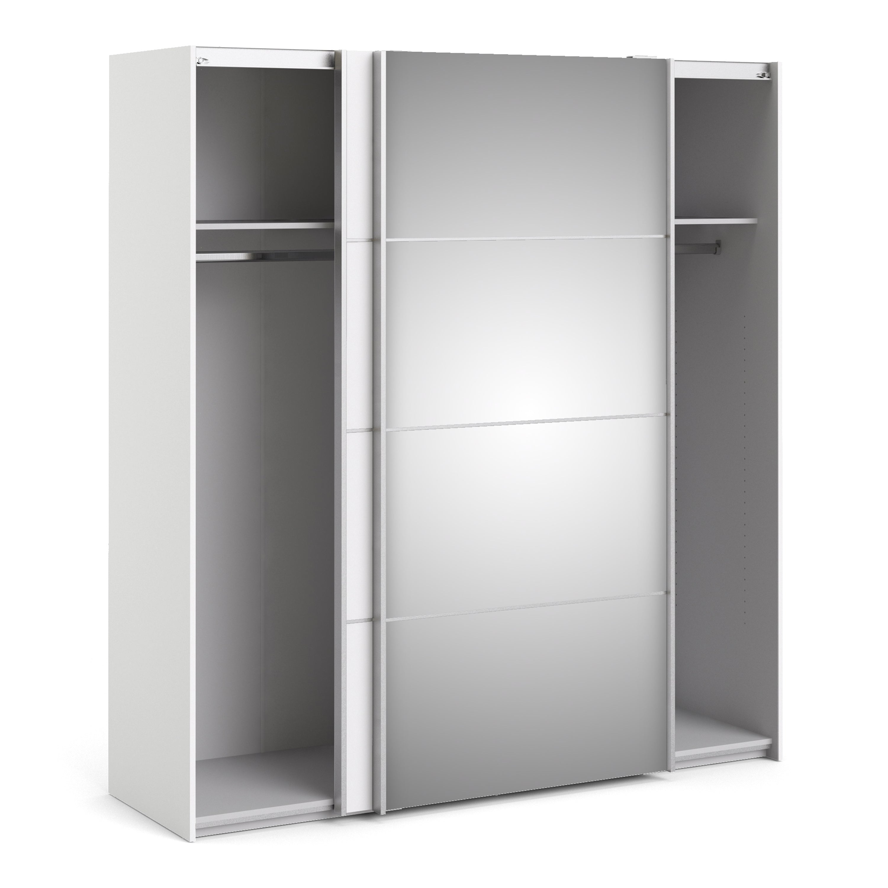 Verona Sliding Wardrobe 180cm White with (White +Mirror) Doors 2or5 Shelves - FURNITURE CURLS