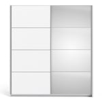 Verona Sliding Wardrobe 180cm White with (White +Mirror) Doors 2or5 Shelves - FURNITURE CURLS