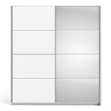 Verona Sliding Wardrobe 180cm White with (White +Mirror) Doors 2or5 Shelves - FURNITURE CURLS