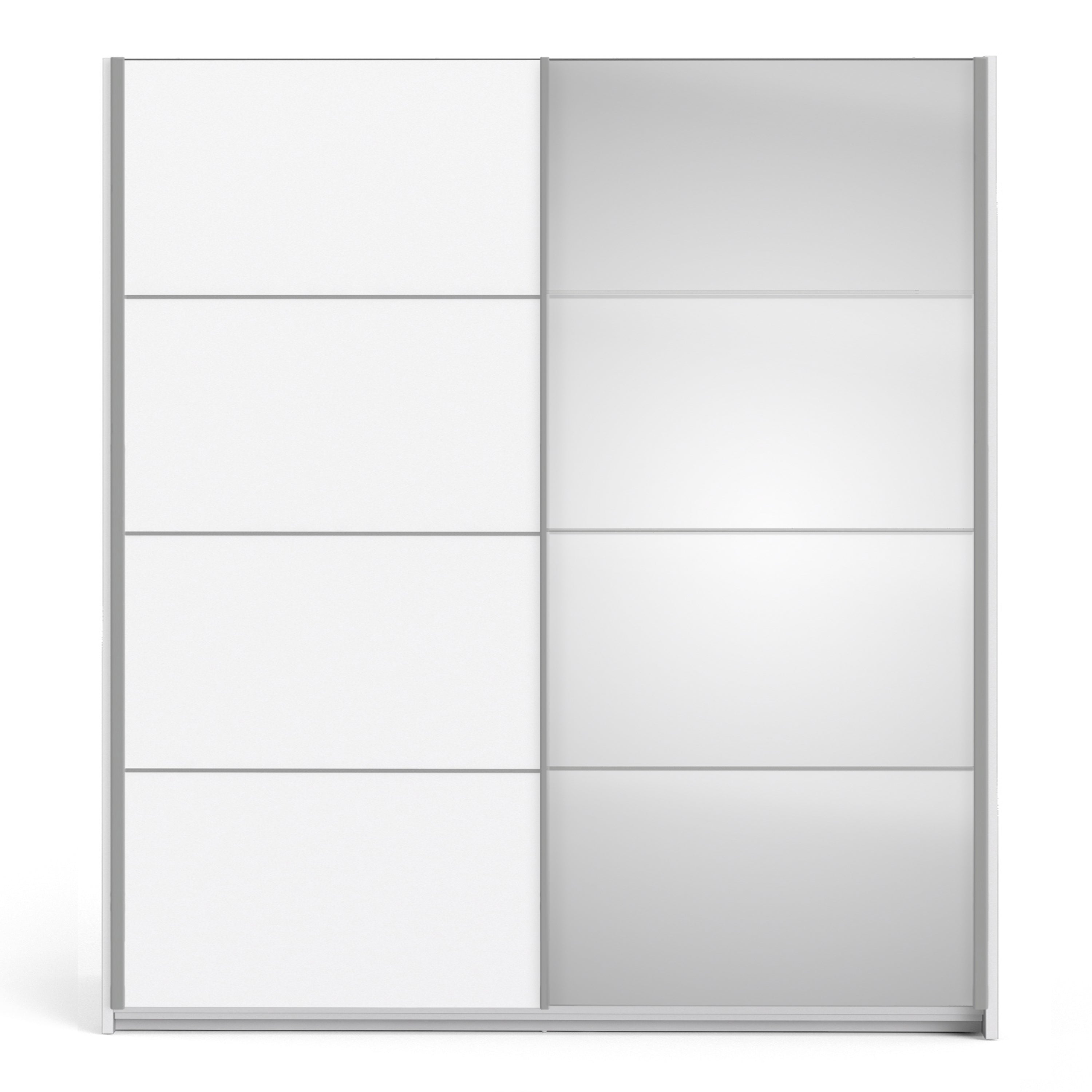 Verona Sliding Wardrobe 180cm White with (White +Mirror) Doors 2or5 Shelves - FURNITURE CURLS