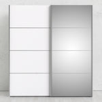 Verona Sliding Wardrobe 180cm White with (White +Mirror) Doors 2or5 Shelves - FURNITURE CURLS