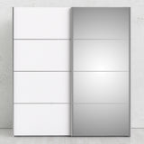 Verona Sliding Wardrobe 180cm White with (White +Mirror) Doors 2or5 Shelves - FURNITURE CURLS