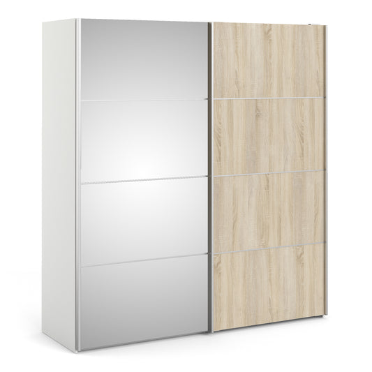 Verona Sliding Wardrobe 180cm White with (Oak +Mirror)Doors 2or5 Shelves