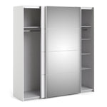 Verona Sliding Wardrobe 180cm White with (White +Mirror) Doors 2or5 Shelves - FURNITURE CURLS