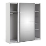 Verona Sliding Wardrobe 180cm White with (White +Mirror) Doors 2or5 Shelves - FURNITURE CURLS