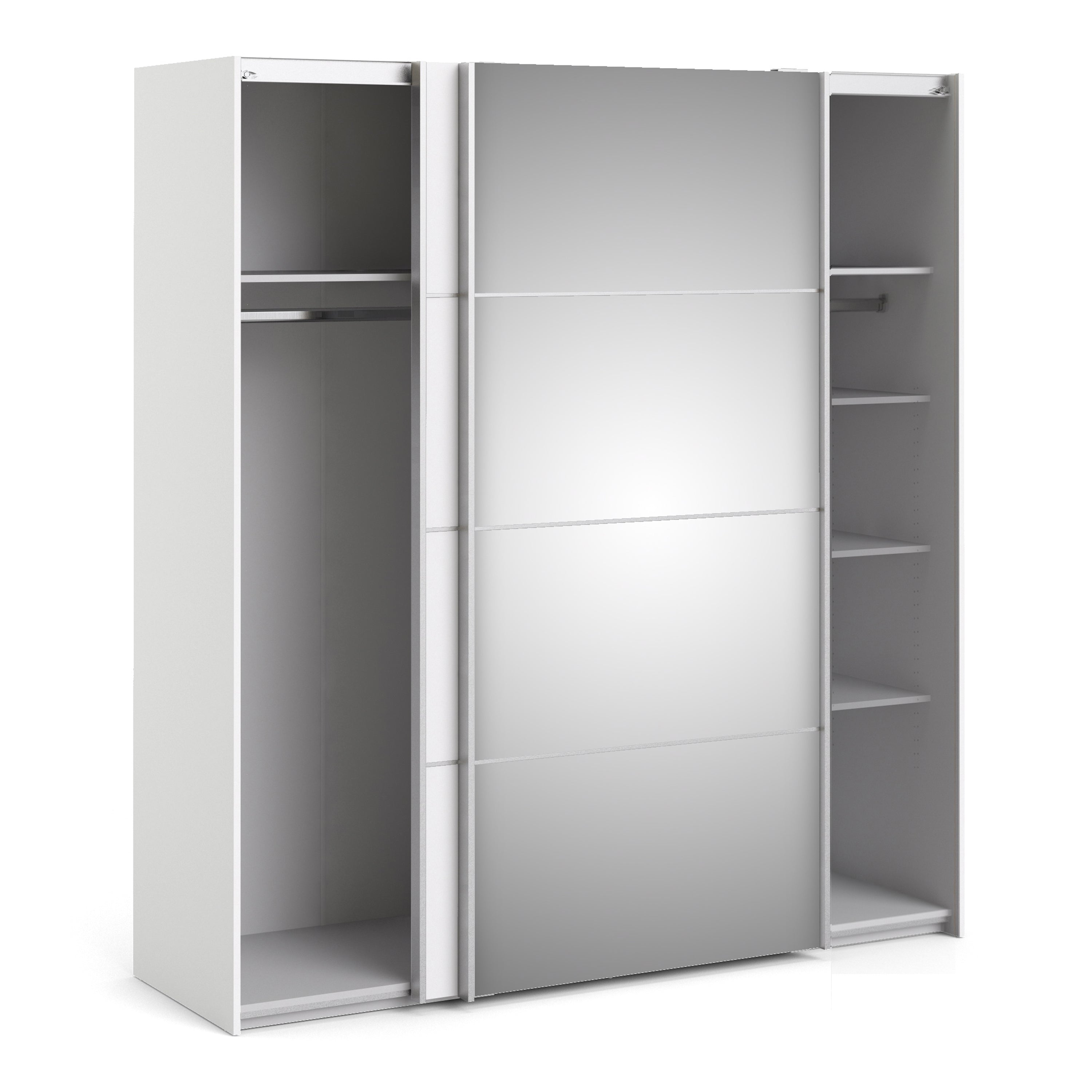 Verona Sliding Wardrobe 180cm White with (White +Mirror) Doors 2or5 Shelves - FURNITURE CURLS
