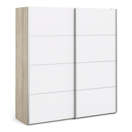 Verona Sliding Wardrobe 180cm Oak with White Doors 2or5 Shelves
