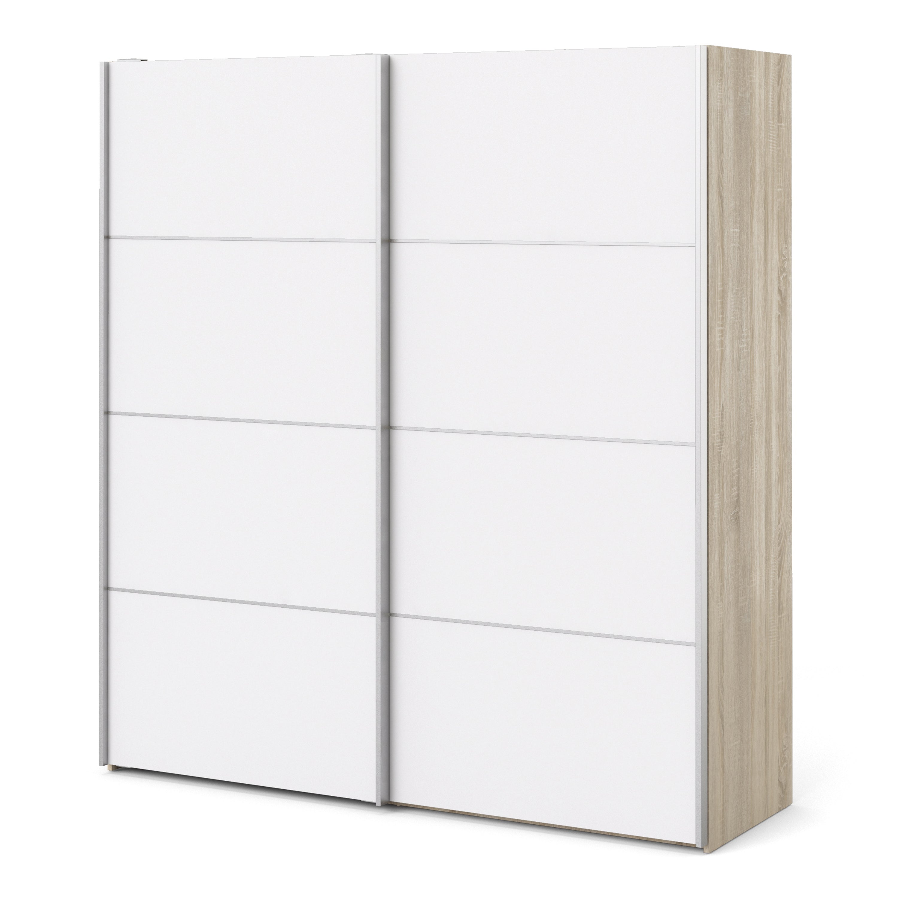Verona Sliding Wardrobe 180cm Oak with White Doors 2or5 Shelves - FURNITURE CURLS