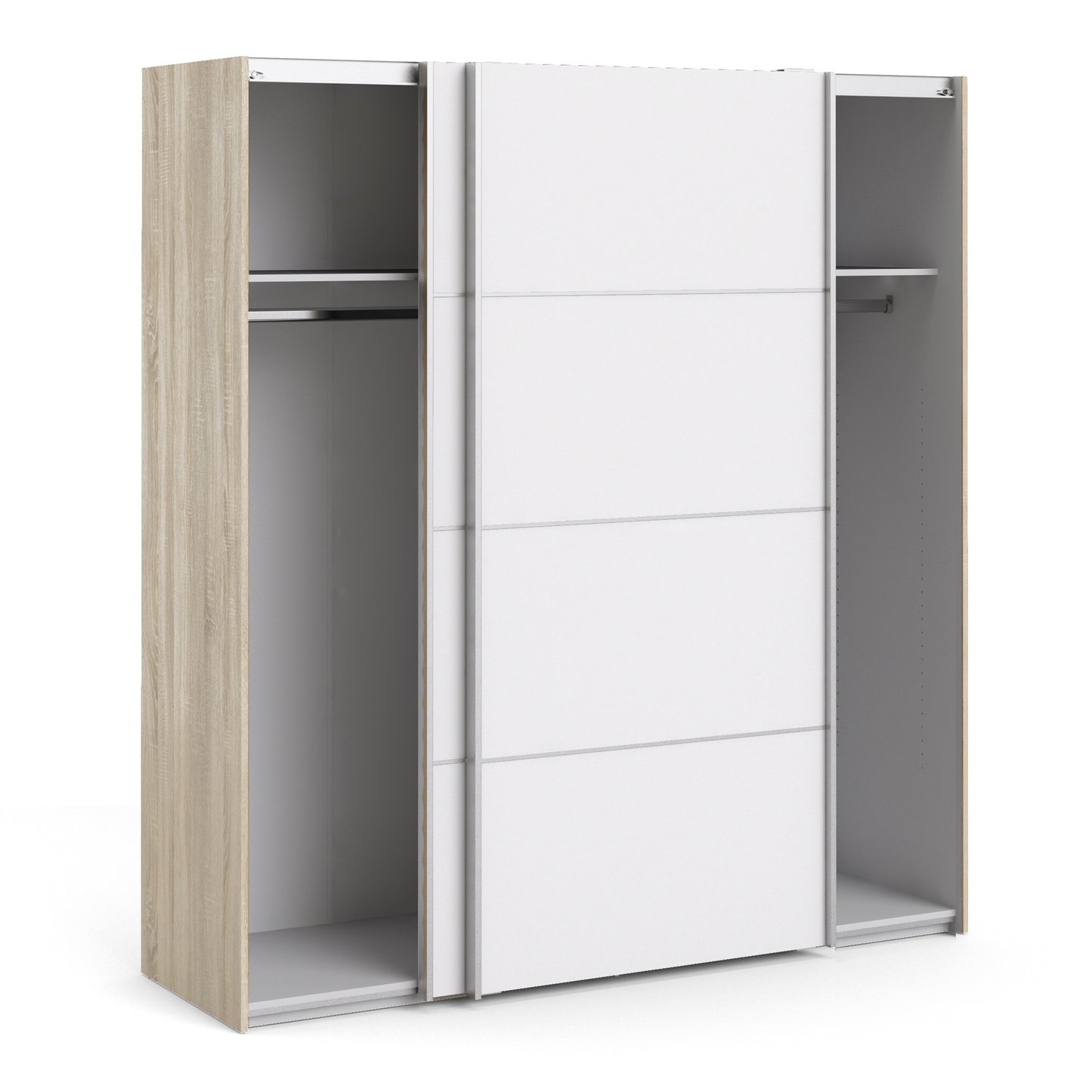 Verona Sliding Wardrobe 180cm Oak with White Doors 2or5 Shelves - FURNITURE CURLS