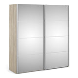 Verona Sliding Wardrobe 180cm Oak with Mirror Doors 2or5 Shelves - FURNITURE CURLS