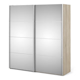 Verona Sliding Wardrobe 180cm Oak with Mirror Doors 2or5 Shelves - FURNITURE CURLS
