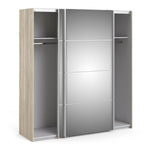 Verona Sliding Wardrobe 180cm Oak with Mirror Doors 2or5 Shelves - FURNITURE CURLS