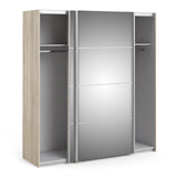 Verona Sliding Wardrobe 180cm Oak with Mirror Doors 2or5 Shelves - FURNITURE CURLS
