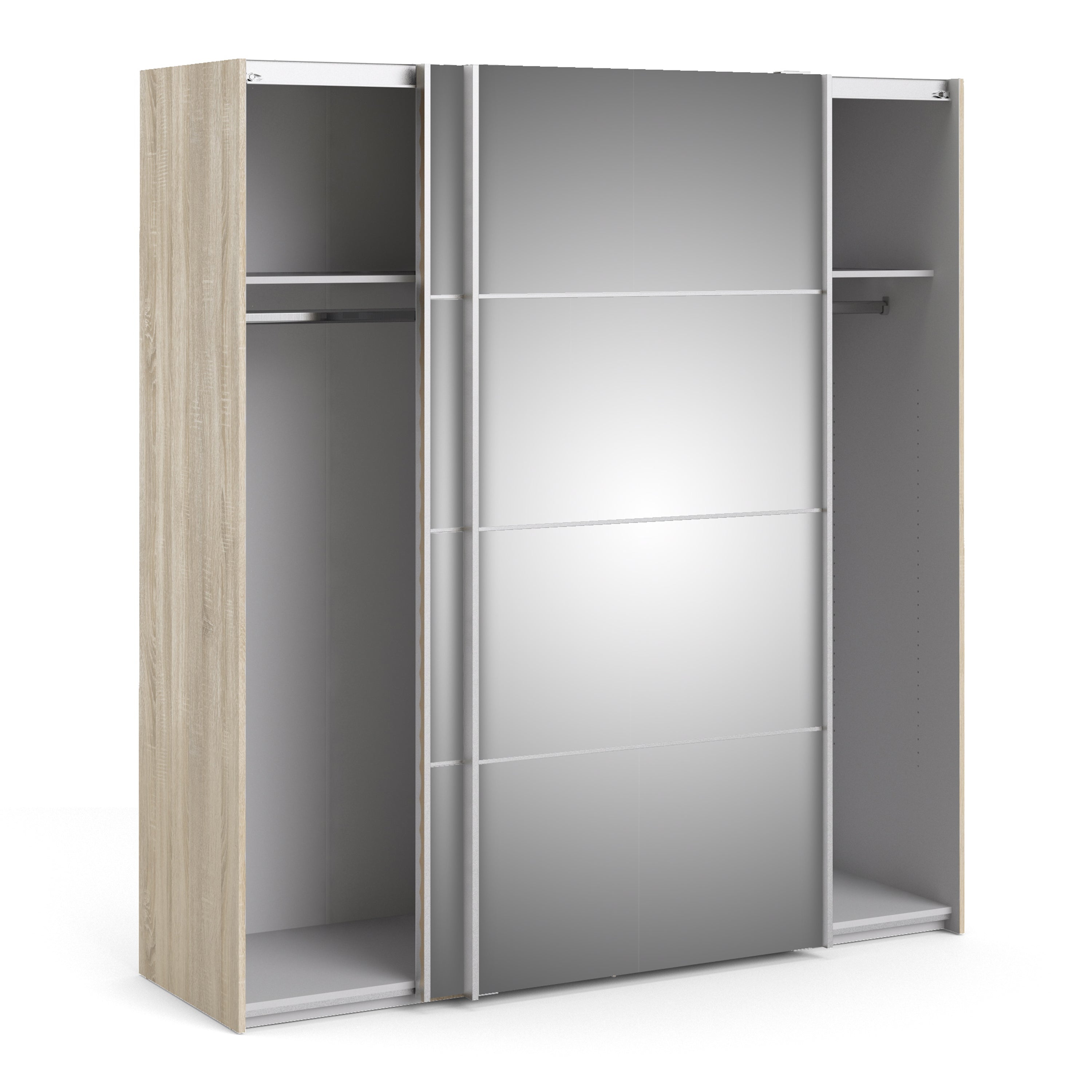 Verona Sliding Wardrobe 180cm Oak with Mirror Doors 2or5 Shelves - FURNITURE CURLS