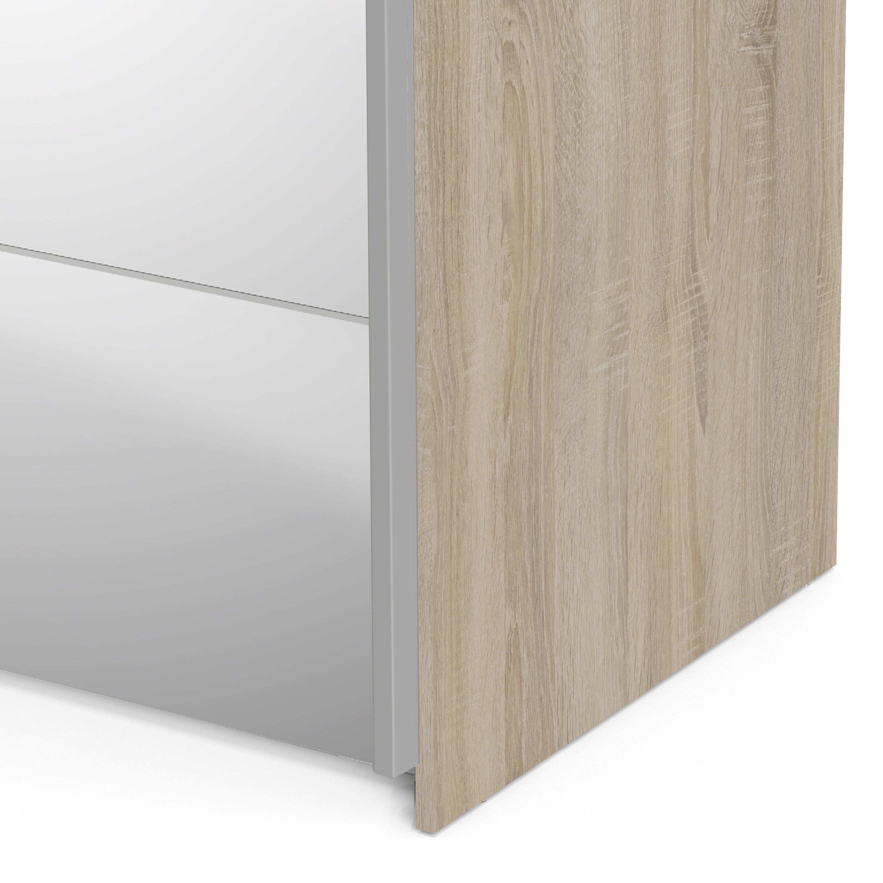 Verona Sliding Wardrobe 180cm Oak with Mirror Doors 2or5 Shelves - FURNITURE CURLS