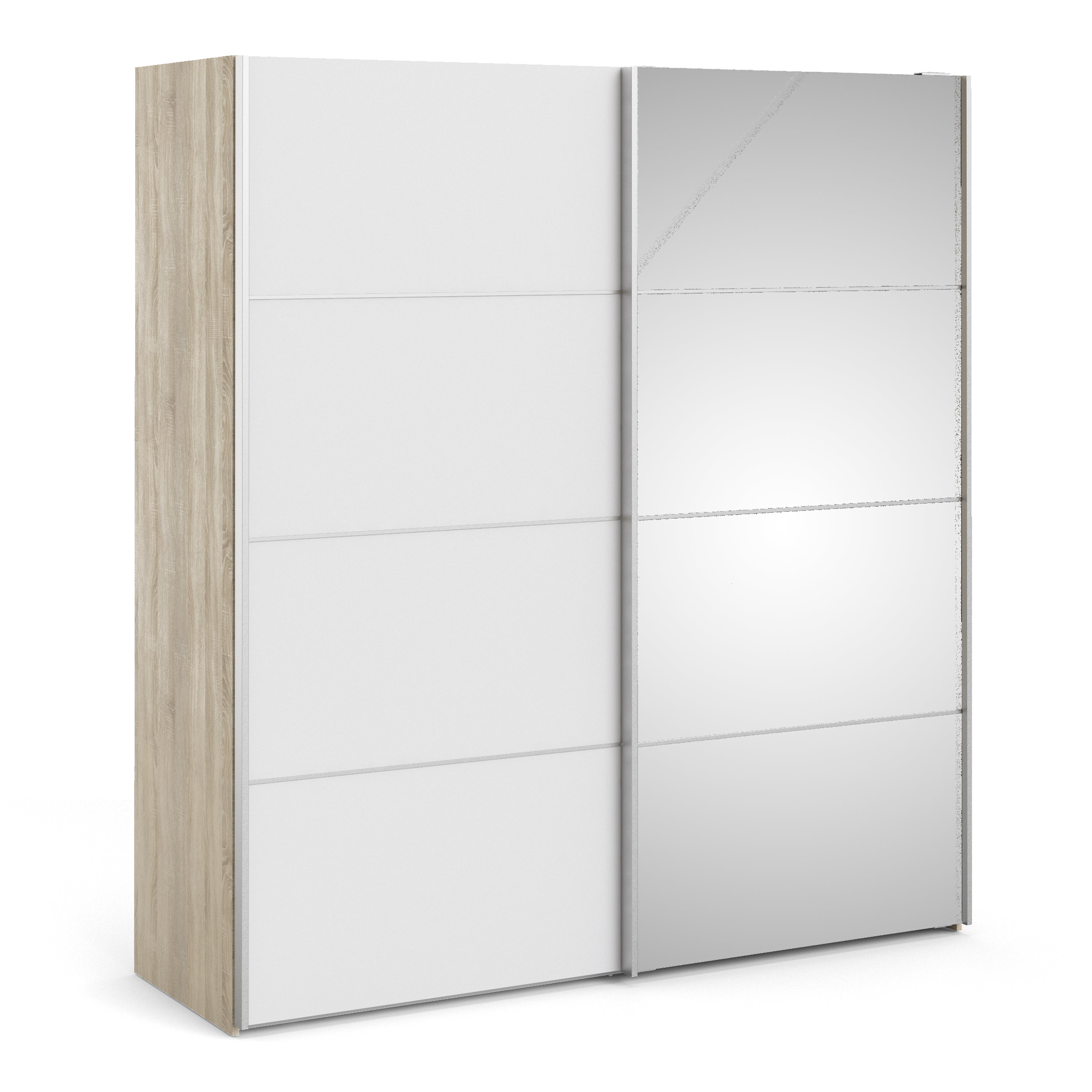 Verona Sliding Wardrobe 180cm Oak with (White +Mirror) Doors 2or5 Shelves - FURNITURE CURLS