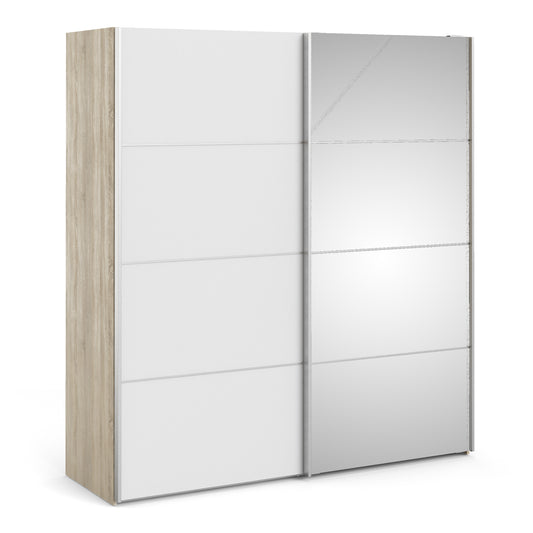 Verona Sliding Wardrobe 180cm Oak with (White +Mirror) Doors 2or5 Shelves