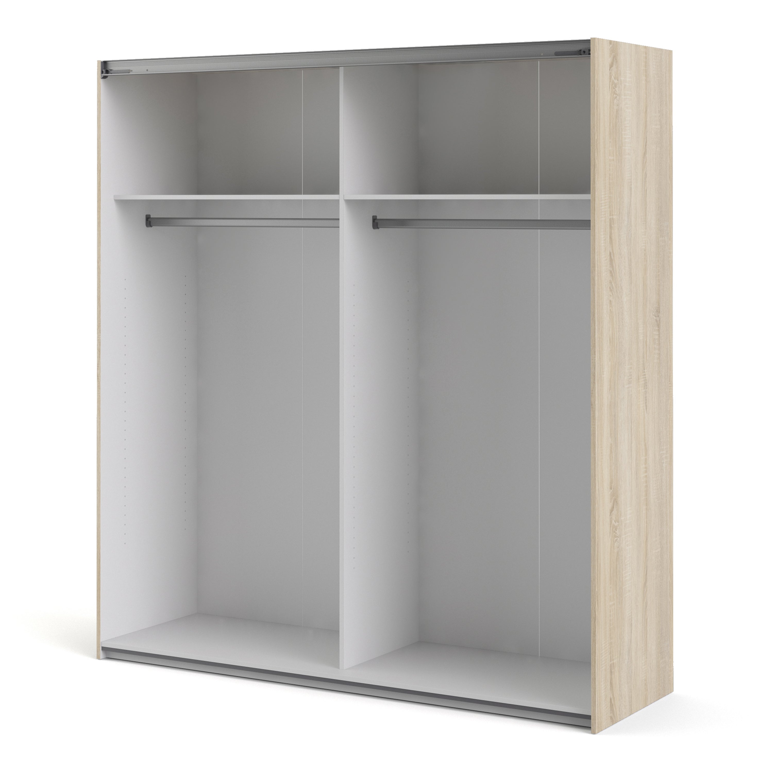 Verona Sliding Wardrobe 180cm Oak with (White +Mirror) Doors 2or5 Shelves - FURNITURE CURLS