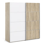 Verona Sliding Wardrobe 180cm Oak with (White +Oak) Doors 2or5 Shelves - FURNITURE CURLS