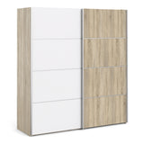 Verona Sliding Wardrobe 180cm Oak with (White +Oak) Doors 2or5 Shelves - FURNITURE CURLS