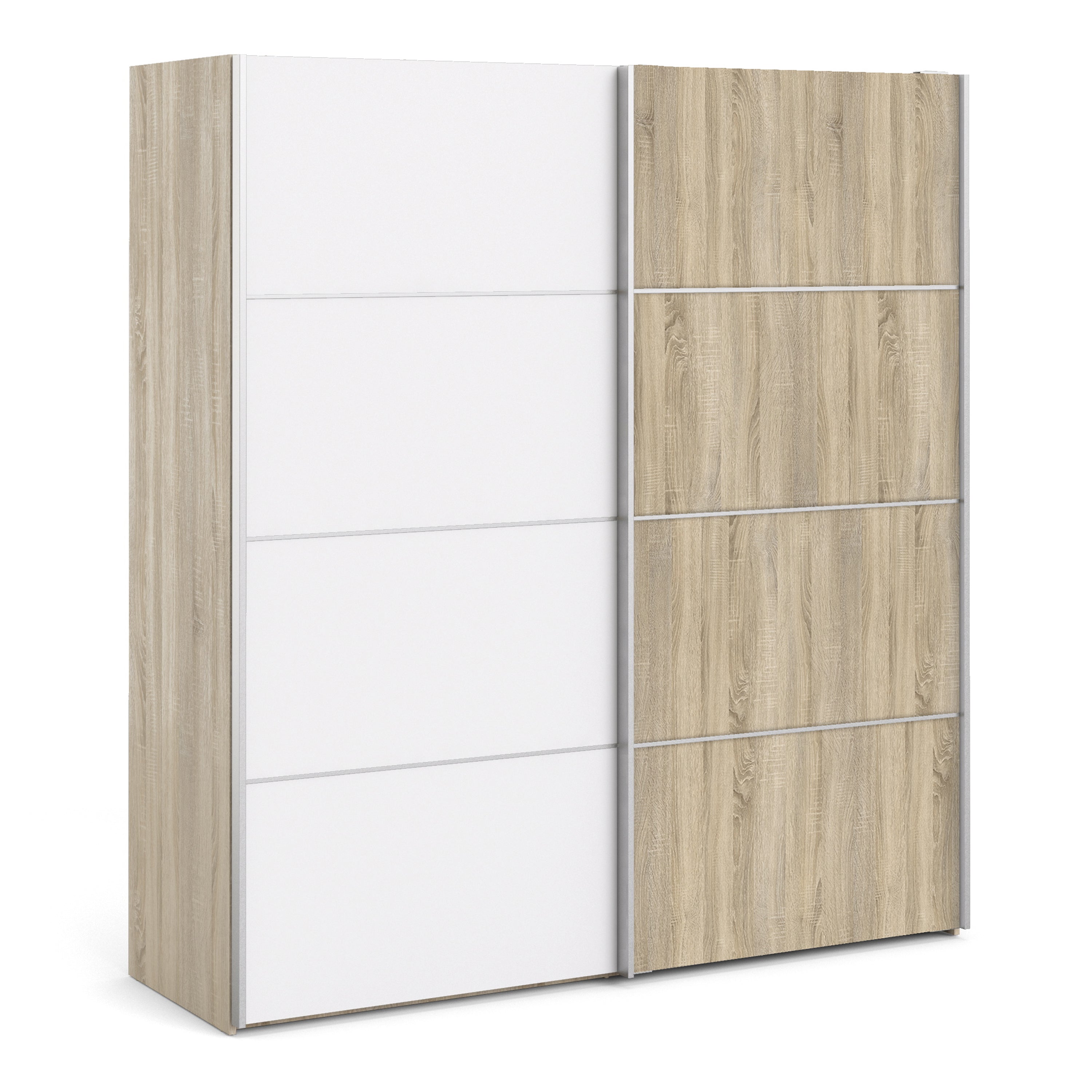 Verona Sliding Wardrobe 180cm Oak with (White +Oak) Doors 2or5 Shelves - FURNITURE CURLS