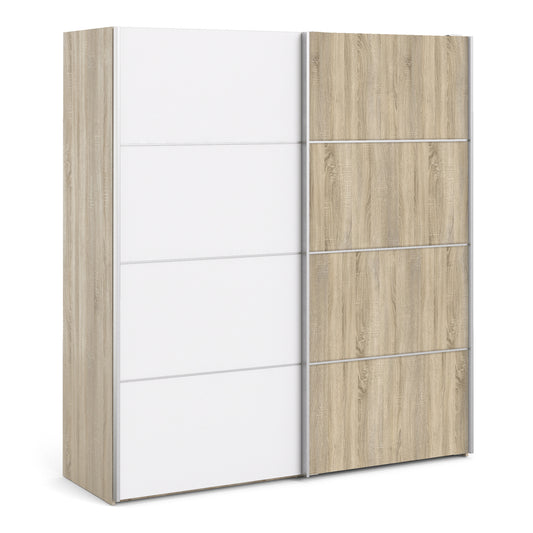 Verona Sliding Wardrobe 180cm Oak with (White +Oak) Doors 2or5 Shelves