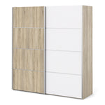 Verona Sliding Wardrobe 180cm Oak with (White +Oak) Doors 2or5 Shelves - FURNITURE CURLS