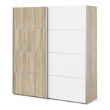 Verona Sliding Wardrobe 180cm Oak with (White +Oak) Doors 2or5 Shelves - FURNITURE CURLS