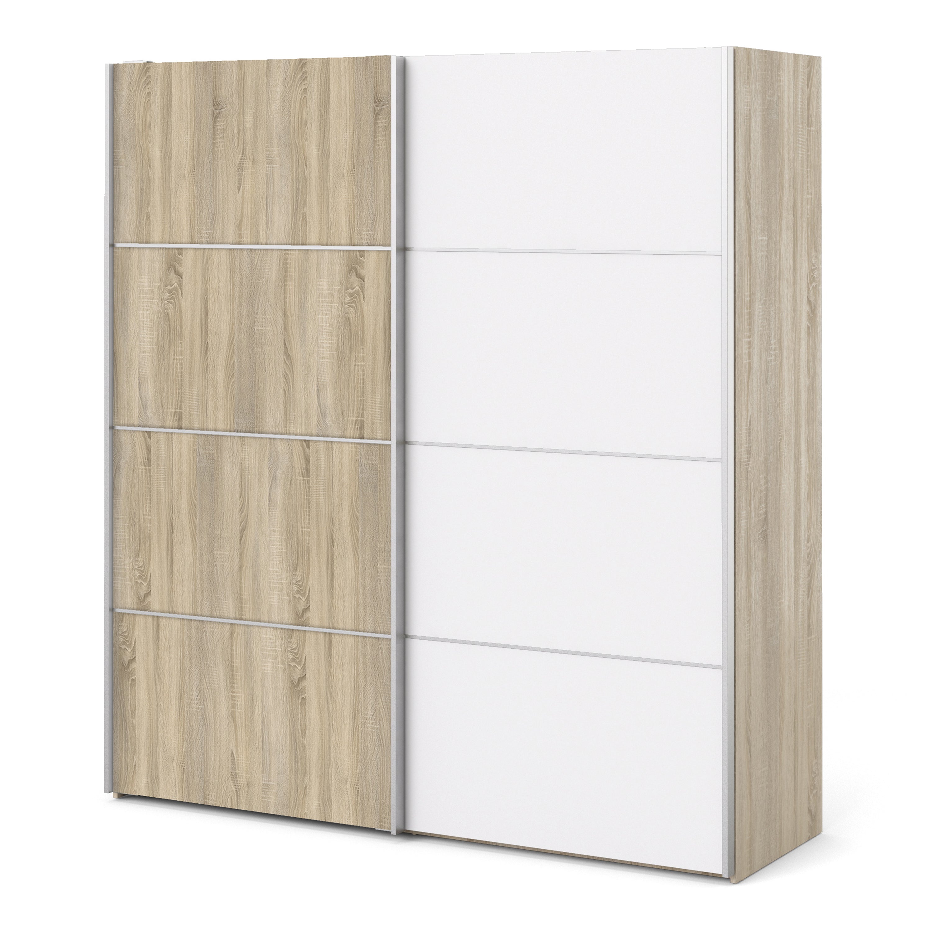 Verona Sliding Wardrobe 180cm Oak with (White +Oak) Doors 2or5 Shelves - FURNITURE CURLS