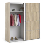 Verona Sliding Wardrobe 180cm Oak with (White +Oak) Doors 2or5 Shelves - FURNITURE CURLS