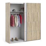 Verona Sliding Wardrobe 180cm Oak with (White +Oak) Doors 2or5 Shelves - FURNITURE CURLS