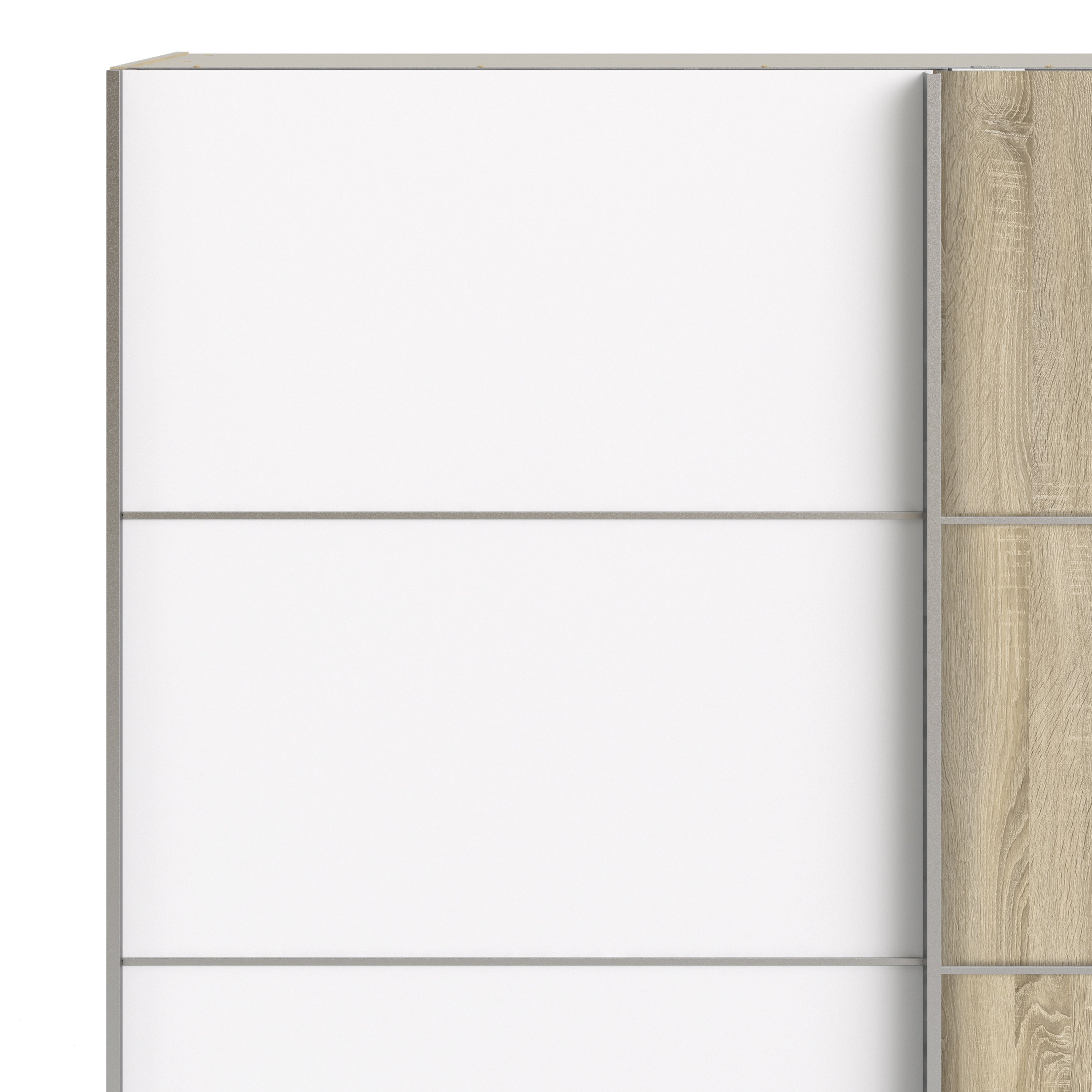 Verona Sliding Wardrobe 180cm Oak with (White +Oak) Doors 2or5 Shelves - FURNITURE CURLS