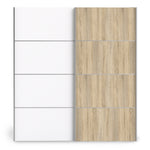 Verona Sliding Wardrobe 180cm Oak with (White +Oak) Doors 2or5 Shelves - FURNITURE CURLS