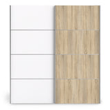 Verona Sliding Wardrobe 180cm Oak with (White +Oak) Doors 2or5 Shelves - FURNITURE CURLS
