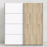 Verona Sliding Wardrobe 180cm Oak with (White +Oak) Doors 2or5 Shelves - FURNITURE CURLS