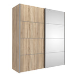 Verona Sliding Wardrobe 180cm Oak with (Oak +Mirror) Doors 2or5 Shelves - FURNITURE CURLS