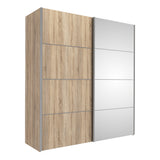 Verona Sliding Wardrobe 180cm Oak with (Oak +Mirror) Doors 2or5 Shelves - FURNITURE CURLS