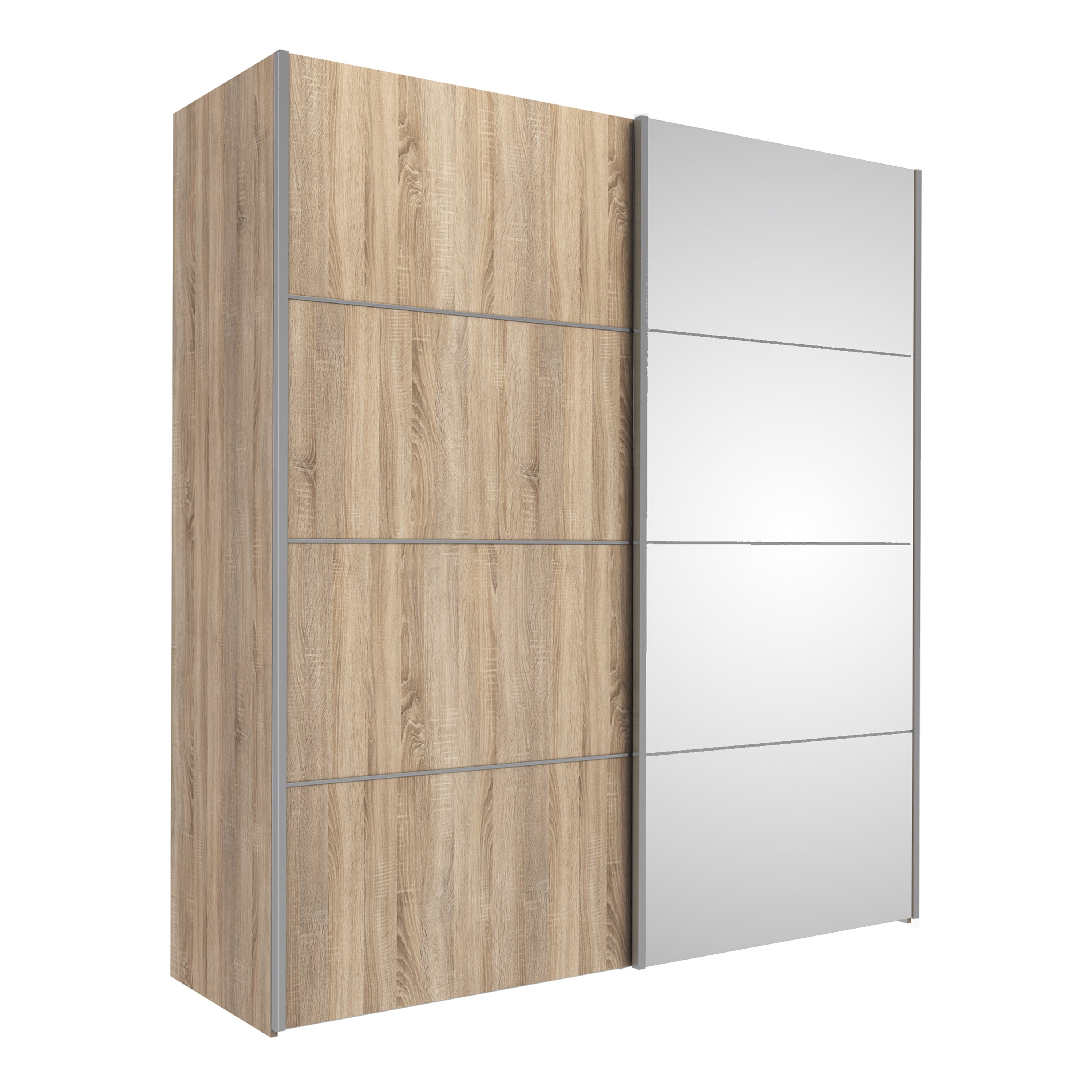 Verona Sliding Wardrobe 180cm Oak with (Oak +Mirror) Doors 2or5 Shelves - FURNITURE CURLS