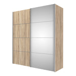 Verona Sliding Wardrobe 180cm Oak with (Oak +Mirror) Doors 2or5 Shelves - FURNITURE CURLS