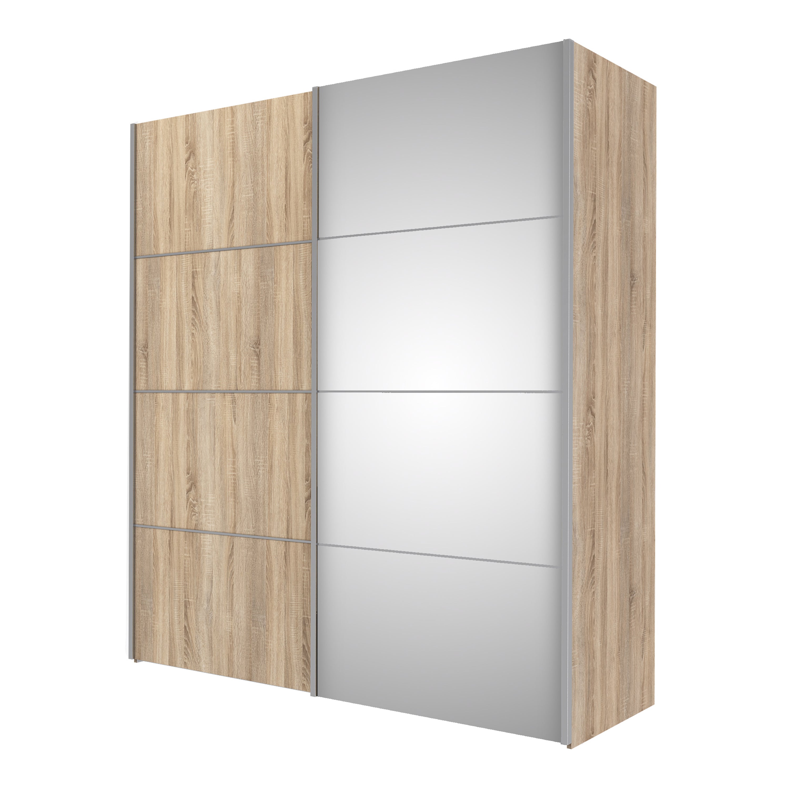 Verona Sliding Wardrobe 180cm Oak with (Oak +Mirror) Doors 2or5 Shelves - FURNITURE CURLS