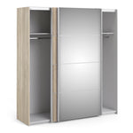 Verona Sliding Wardrobe 180cm Oak with (Oak +Mirror) Doors 2or5 Shelves - FURNITURE CURLS