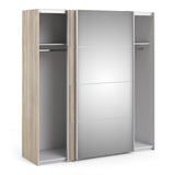 Verona Sliding Wardrobe 180cm Oak with (Oak +Mirror) Doors 2or5 Shelves - FURNITURE CURLS