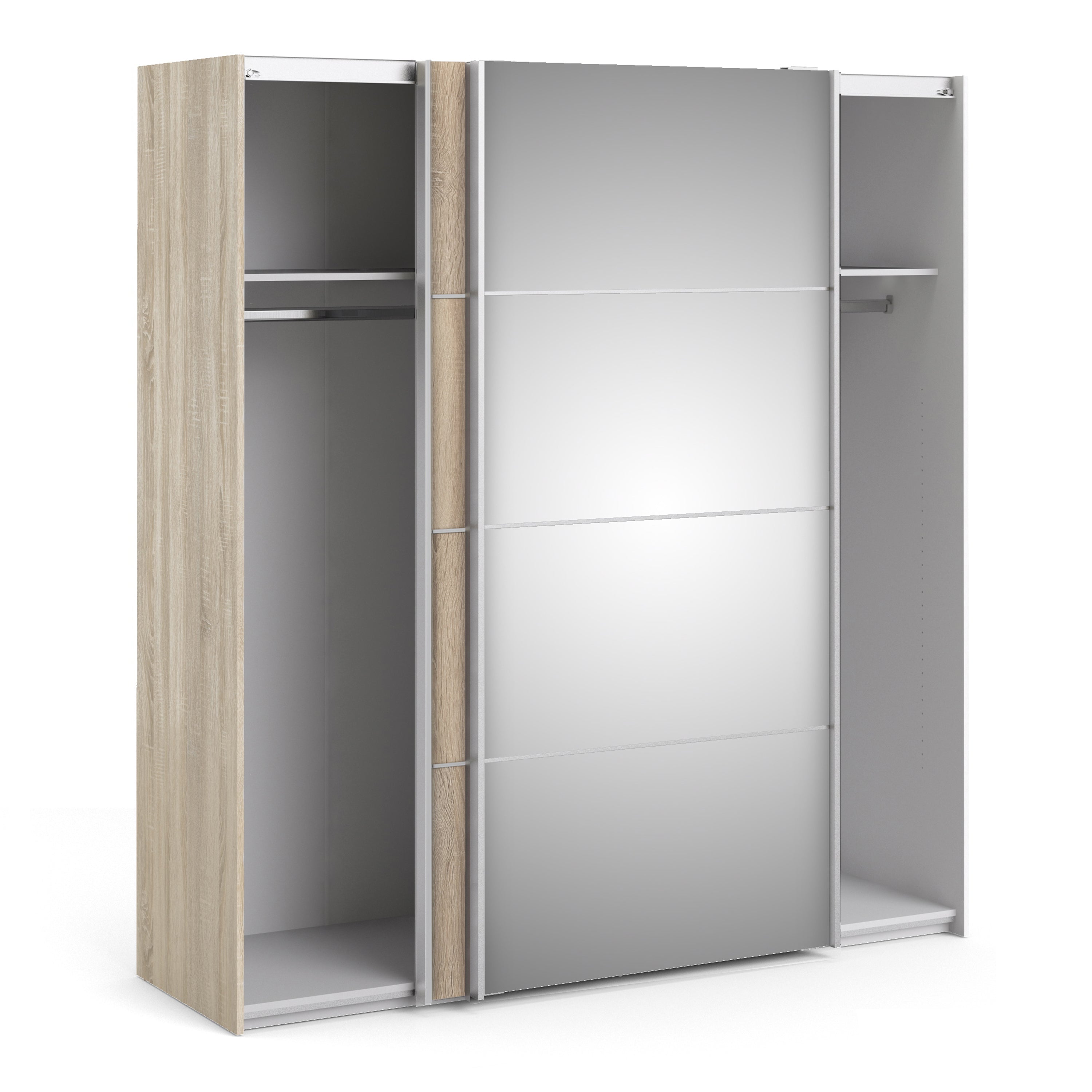 Verona Sliding Wardrobe 180cm Oak with (Oak +Mirror) Doors 2or5 Shelves - FURNITURE CURLS